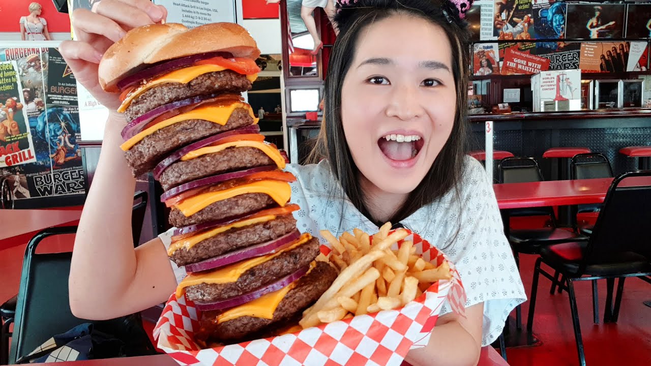 HEART ATTACK GRILL! Octuple Bypass Burger Challenge In Vegas! Mukbang - Food Challenge - YouTube