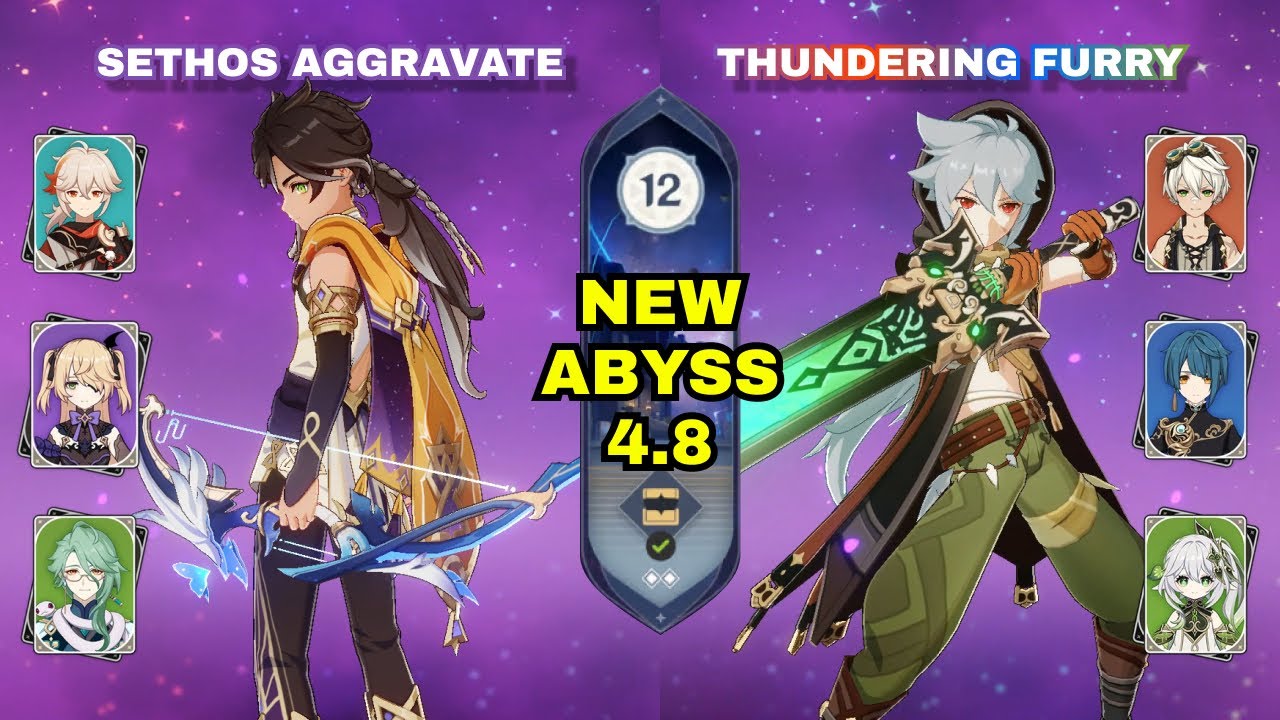 C5 Razor Thundering Furry & C2 Sethos Aggravate | Spiral Abyss 4.8 | Genshin Impact | 9 stars clear