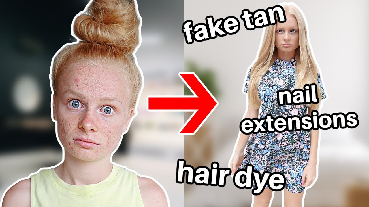 24 HOUR EXTREME GLOW UP! *fake nails, tan, hair dye* - YouTube