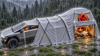 CAMPING SOUS UNE PLUIE TORRENTIELLE VIVRE DANS UNE IMMENSE TENTE A DEUX ETAGES