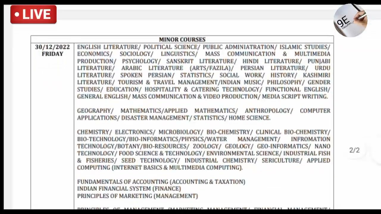 Date Sheet BG 1st Semester (Batch-2022) l Under NEP 2020 l Kashmir University