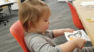 Milly, getting creative at the library