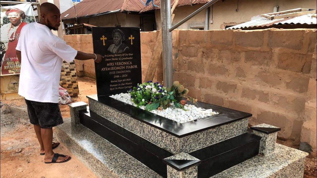Installation And Decorations Of Grave With Stones, Marble Tiles And Flowers In Edo State Nigeria.
