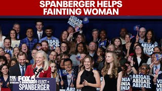 Spanberger Helps Fainting Woman During Victory Speech Resimi
