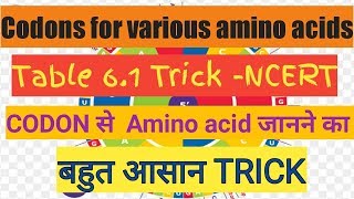 Table 6.1codons for various amino acid Trick for NEET||how to find amino acids from codons|TGT|PGT