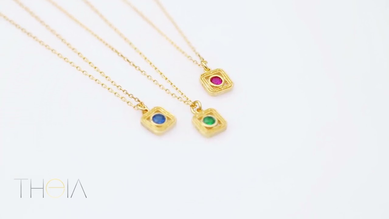 Sapphire Emerald Ruby CZ Square Design Silver Charm Necklace Wholesale Jewelry