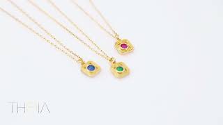 Sapphire Emerald Ruby CZ Square Design Silver Charm Necklace Wholesale Jewelry
