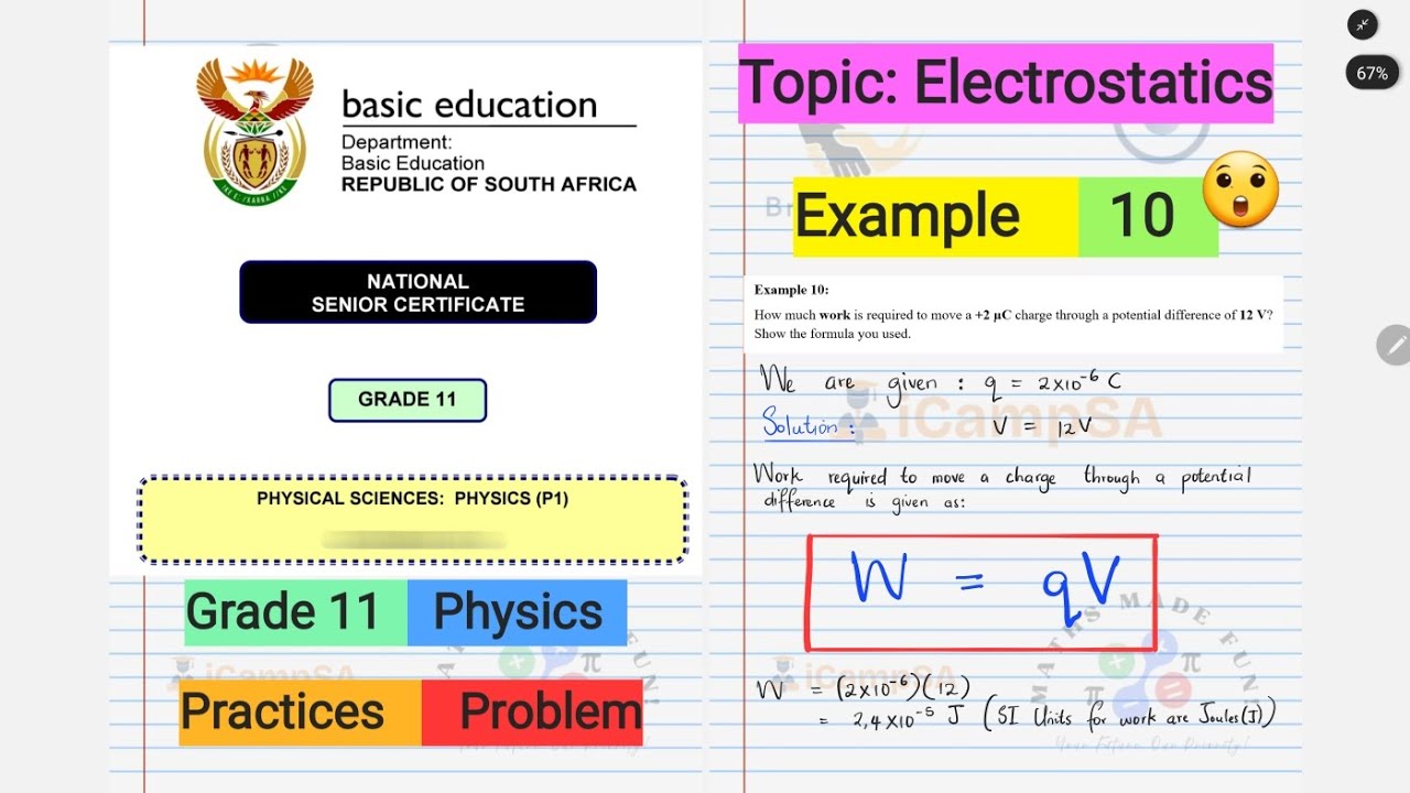 Electrostatics Example: Finding Work Done Given Charge and Voltage (W = QV) | Example 10 | iCampSA