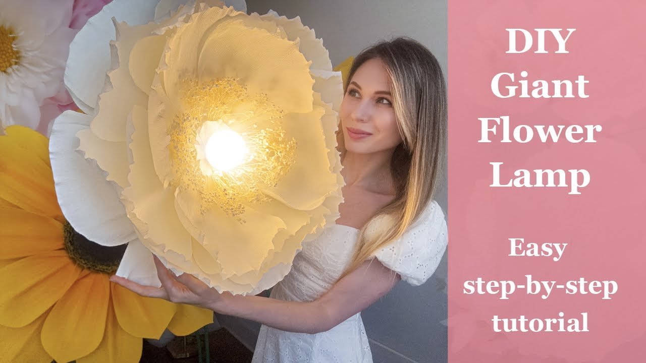 DIY Giant Flower Lamp Tutorial | How to Make a Paper Flower Light Step-by-Step (Crepe Paper Flowers)