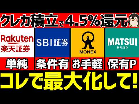 クレカ積立で還元率を上げる方法一覧！新NISAで最大還元狙え【楽天証券/SBI証券/マネックス証券/松井証券】