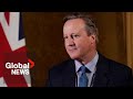 Former UK PM David Cameron speaks after being appointed foreign minister in surprise cabinet shuffle