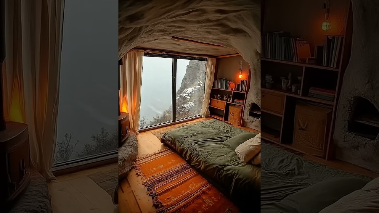 Healing, Ambiance, Sleep Aid, Cave Cozy Cabin, Burning Fireplace, Blizzard, Snowfall