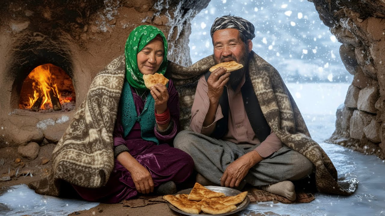 Making Bolani in Extreme Cold | Off-Grid Cave Cooking in Heavy Snow