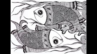 Beautiful pair of fishes drawing using mandala art | Fish mandala drawing for beginners | doodle art