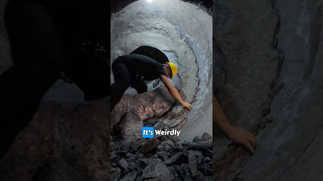 Cleaning out a concrete mixer drum.