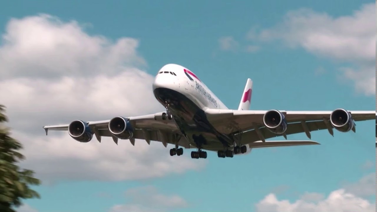 British Airways Airbus A380 landing at LHR - free stock footage