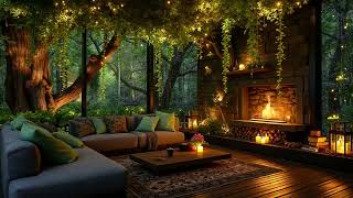 Stress Free Night 🌧️ Cozy Rain Cabin Ambience with Soft Jazz by the Fireplace screenshot 4