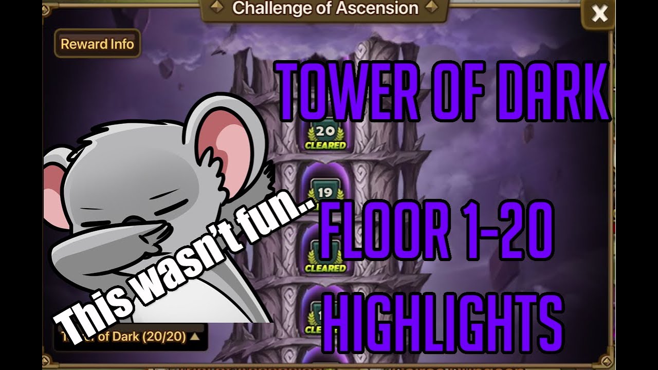 Tower of Dark FLOOR 1-20 FULL CLEAR HIGHLIGHTS SUMMONERS WAR SKY ARENA CHALLENGE OF ASCENSION