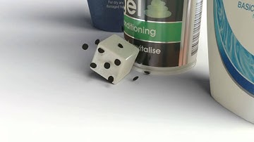 Dice roll with dislodged spots on collision.