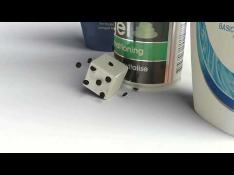 Dice roll with dislodged spots on collision.