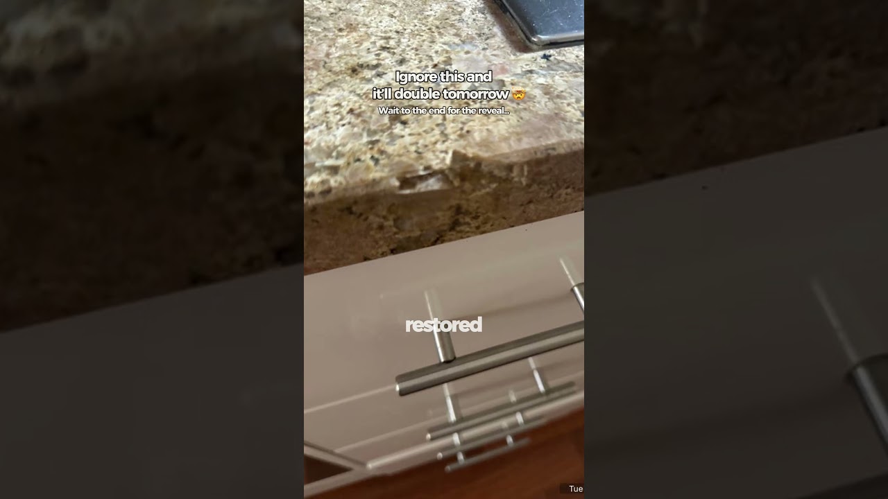 Отремонтированный сколотый край каменной столешницы | Готово к сдаче в аренду