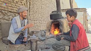 Hard life of old lovers living in mountain cave cooking village food