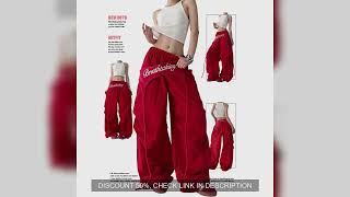 American Hip Hop Flare Pants Women Layered D Adjustable Tie Waist Jazz Pants, Retro Baggy Bootcu