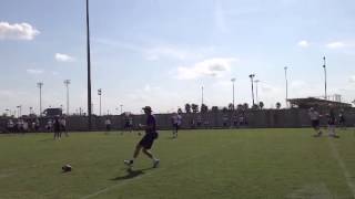 LSU RB Derrius Guice runs gauntlet drill