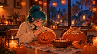 🎃 Lofi for People Who Carve Pumpkins While It Pours Outside | Cozy Halloween Rain Beats
