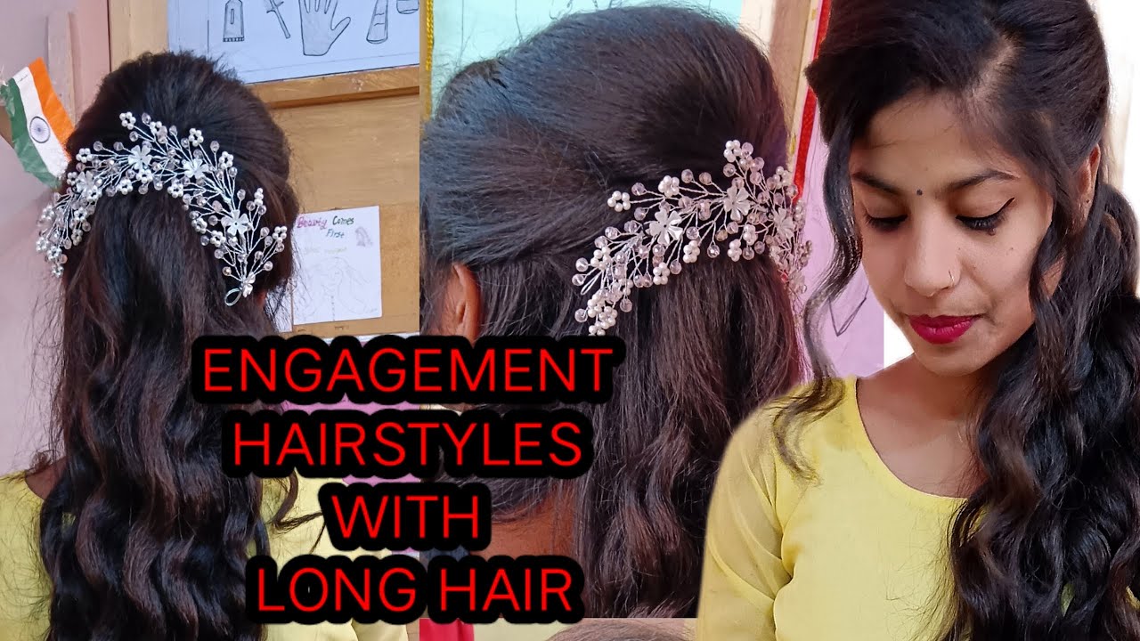 Engagement hairstyle | wedding hairstyles | Indian hairstyles | latest  hairdo. | Hair style on saree, Hair styles, Wedding hairstyles