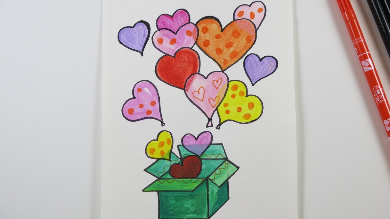 Valentine's Day DIY Drawing a Love Card with Hearts. YouTube