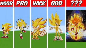 GOLDEN SONIC X Pixel Art Build in Minecraft ! Noob vs Pro vs Hacker vs God - Minecraft Animation