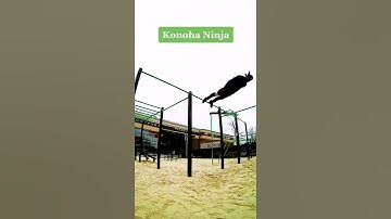 Ninja swinging on a bar with his feet