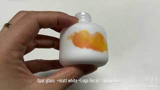 Opal glass bottle with Matt white and Decal Logo