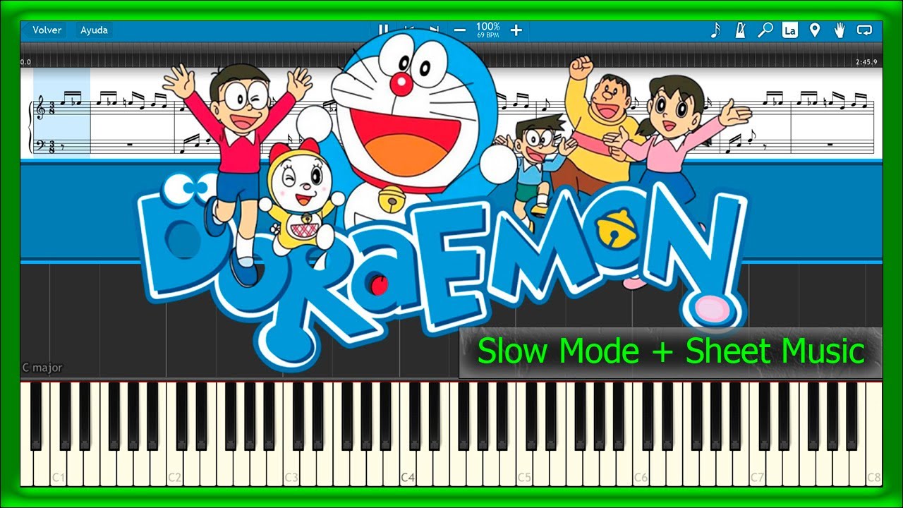 Doraemon 😸 Theme Song 🧍‍♂ [Slow + Sheet Music] (PIANO TUTORIAL) 🎹 232