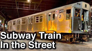 ⁴ᴷ⁶⁰ NYC Subway Train in the Street  R32s Heading for Scrap