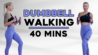 40 Min Full Body Walking Fat Burning 🔥 Workout with Dumbbells | Knee Friendly