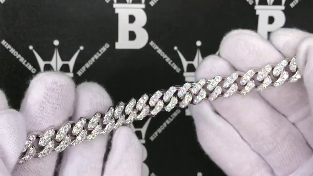 White Gold Simulated Diamond Tennis Cuban Bracelet | Bustdown Hip Hop Bracelet MBB300R