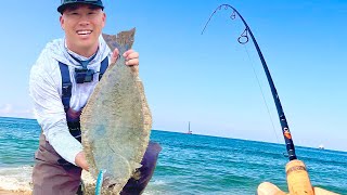 The fun started AFTER the Legal Halibut [SoCal Surf Fishing] - YouTube