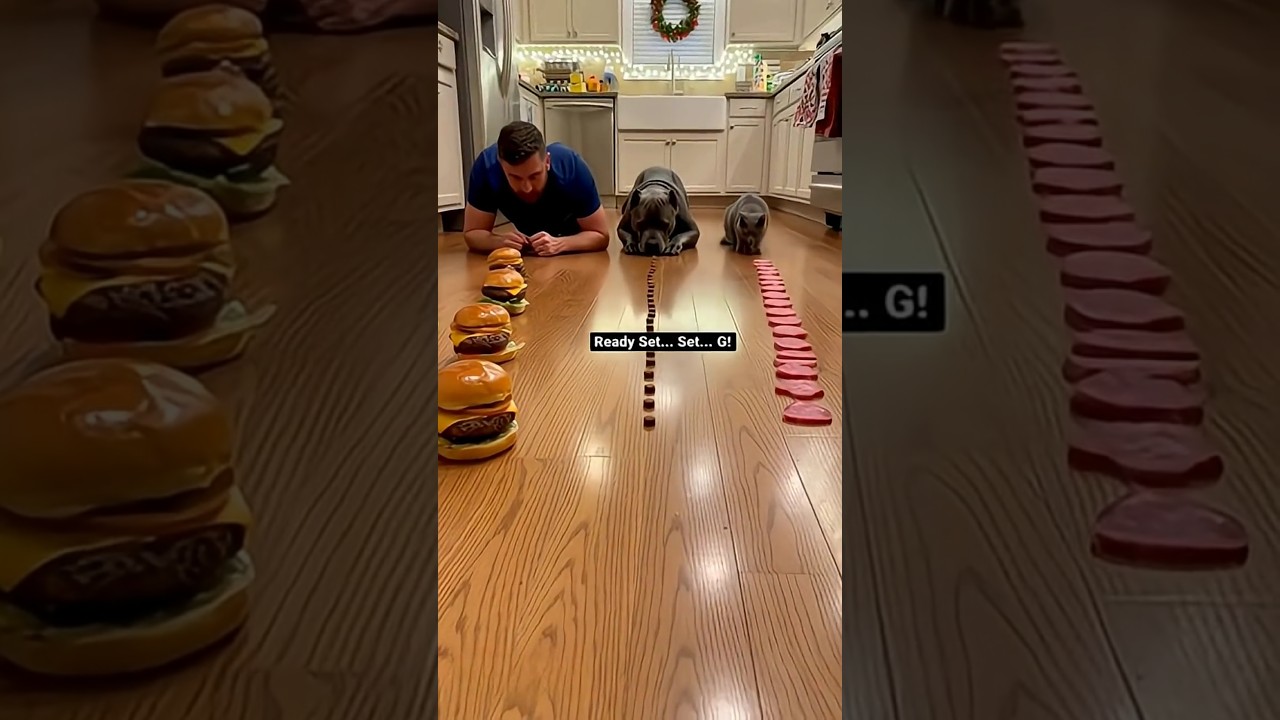 Гонка за едой между человеком, собакой и кошкой... Хаос 😭😂 