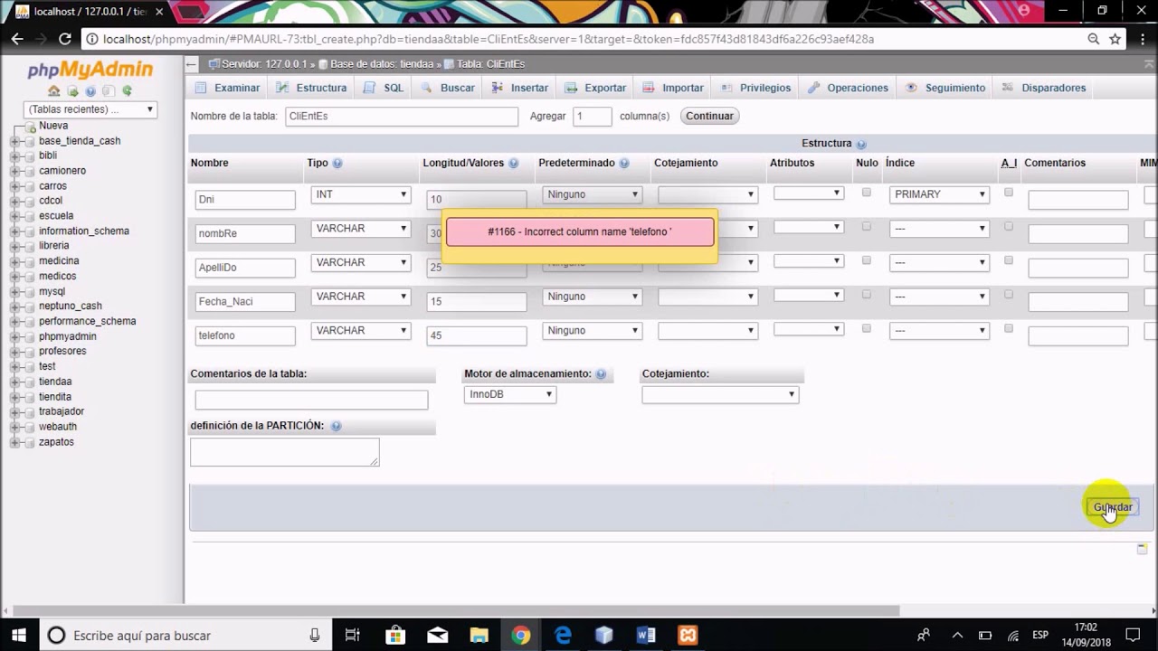 Como crear una base de datos utilizando phpMyadmin y MYSQL - YouTube