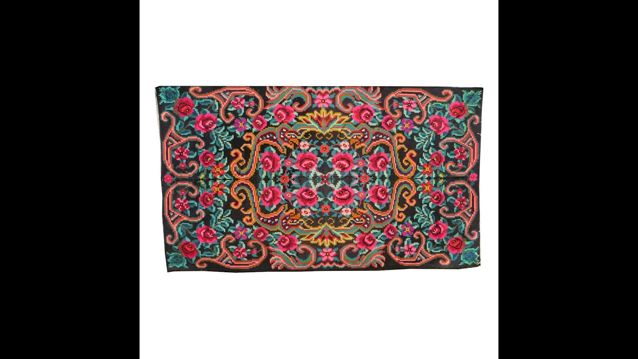 Tapis Kilim Bleu 191x333cm – Grand Tapis Fait Main en Laine | Motifs Floraux & Pièce Unique Vintage