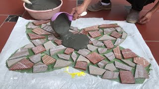 Making Coffee Table From Banana Leaves, Broken Bricks And Cement