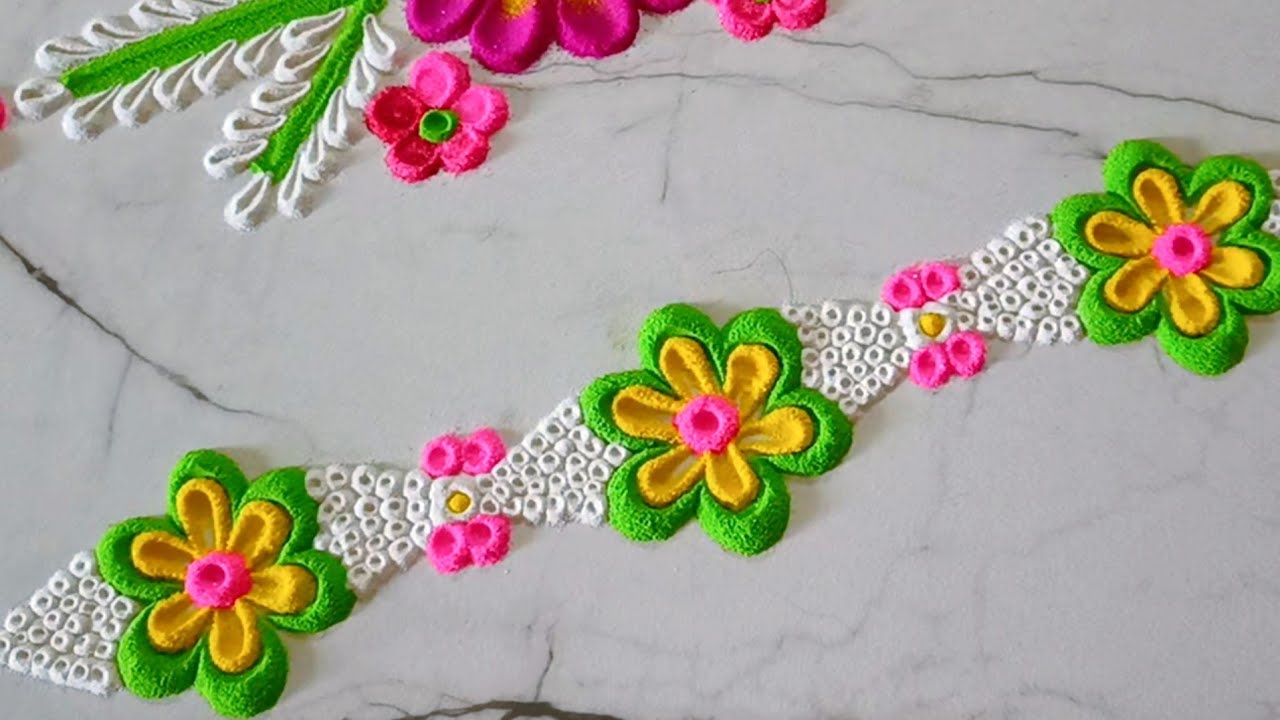2 beautiful unique border rangoli design |flower border rangoli design ...
