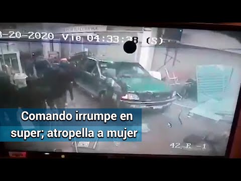 Comando irrumpe con camioneta para robar super en Tecámac