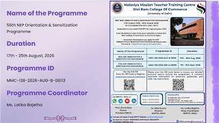 Information 56th NEP Orientation and Sensitization Programme- MMTTC, SRCC Update