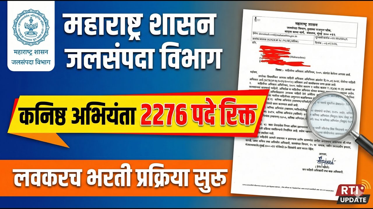 जलसंपदा विभाग (WRD) भरती २०२६ | कनिष्ठ अभियंता २२७६ जागा | RTI पुरावा! WRD Jalsampada Bharti 2026