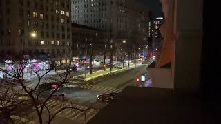 SEVERAL PRIVATE ESCORT VEHICLES ESCORTING MASSIVE STEEL COLUMN ON BROADWAY IN.MANHATTAN, NEW YORK.