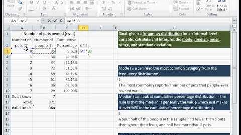 Central tendency and dispersion from frequency distributions in Excel 2010