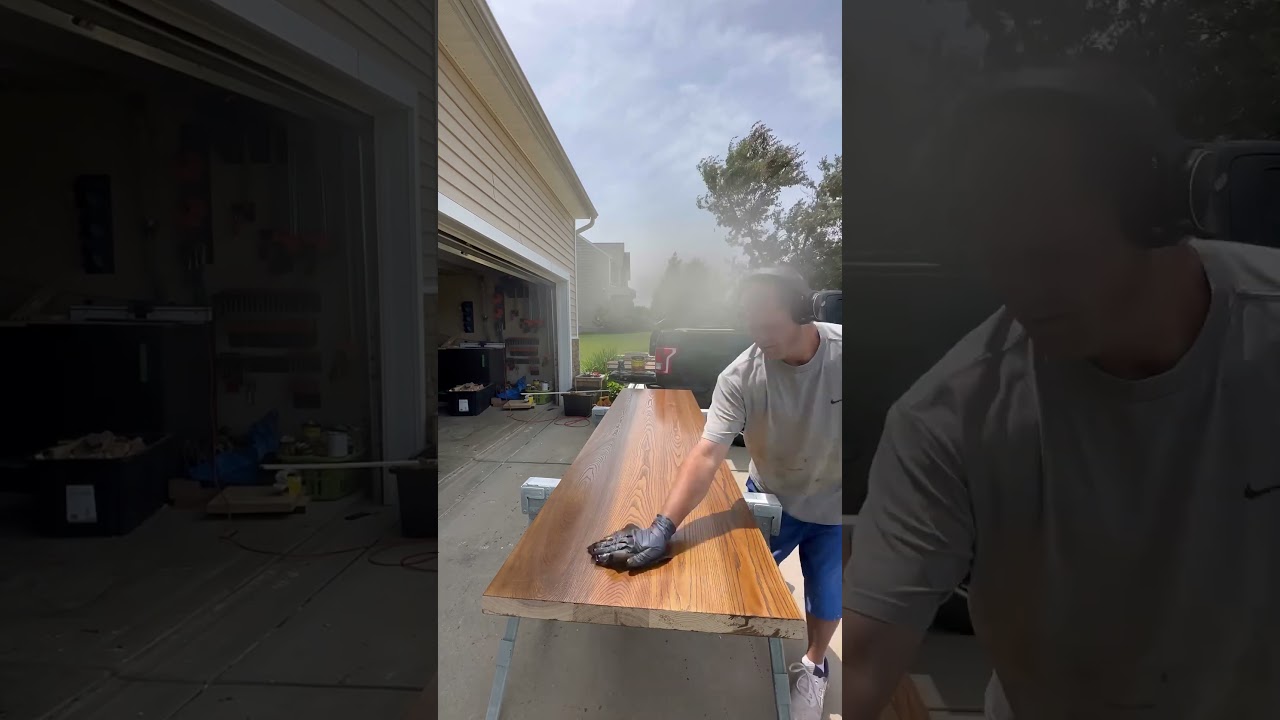 Adding some stain to this solid ash bar top. 